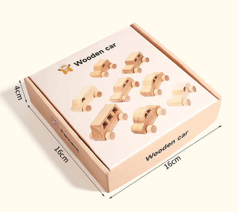 8 Mini Voitures Bois - Jouet Préhension Enfants