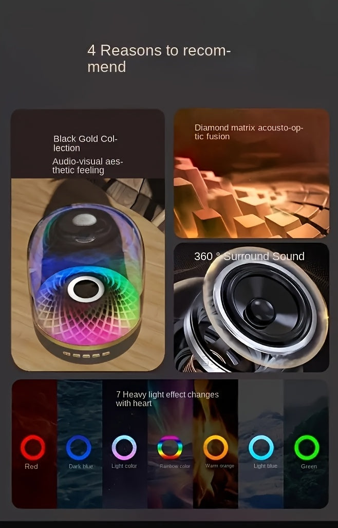 Wireless Home Theater Speakers - USB Charging, Stereo Sound, Diamond Effect Color Lighting Theme, High-Quality Audio, Immersive Home Entertainment, Portable Wireless Speakers, Are The Perfect Gift Choice for 10 Major Holidays
