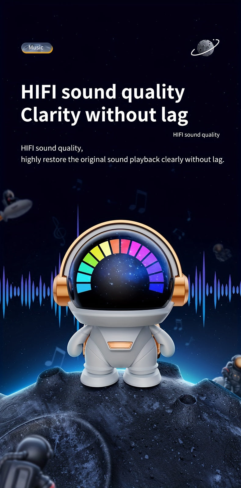 Cute Astronaut Speaker | Wireless Portable Outdoor Speaker with Light, Ideal for Home Parties, Office Decor, Bass Booster, USB Charging, Non