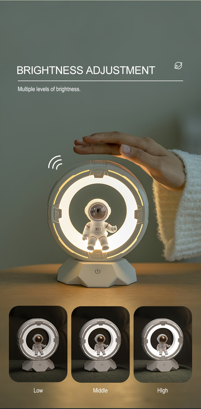 Astronaut Night Light, Rechargeable Bedside Lamp, 3 Color Lights, 4 Adjustable Brightness Levels, Bedroom Sleep Light, Astronaut Desktop Decoration, Birthday Gift, Christmas Gift