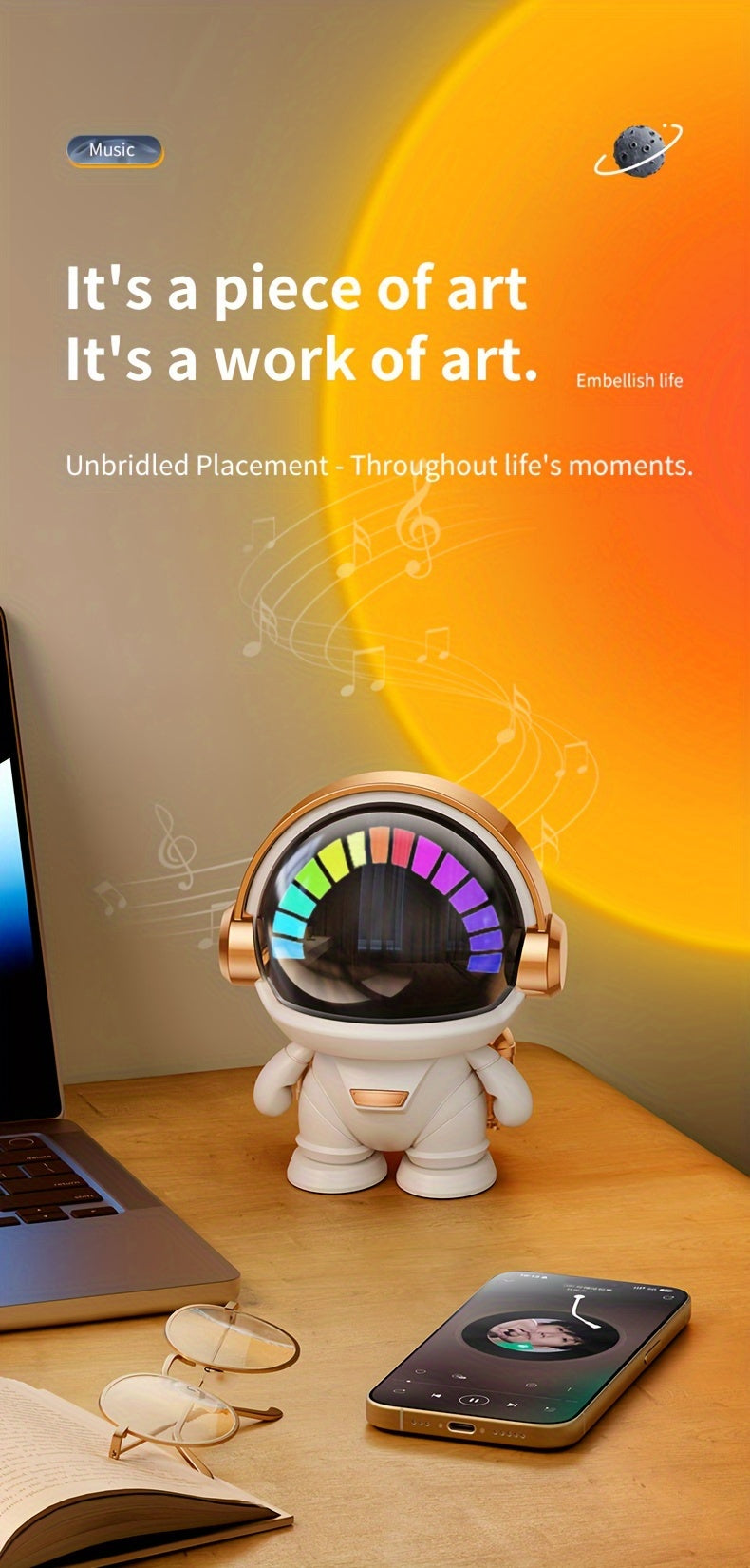 Cute Astronaut Speaker | Wireless Portable Outdoor Speaker with Light, Ideal for Home Parties, Office Decor, Bass Booster, USB Charging, Non