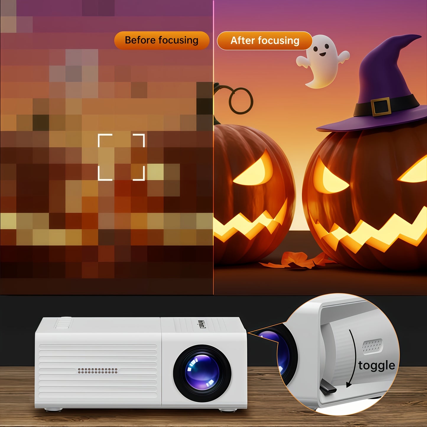 Compact Projector That Supports 1080P, Features USB Connectivity, And Comes with a Remote Control. It Is Compatible with Smartphones, Tablets, Laptops, TV Sticks, And USB Drives. It Includes a Desktop Mount, LCD Display, Powe