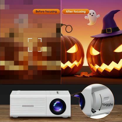 Compact Projector That Supports 1080P, Features USB Connectivity, And Comes with a Remote Control. It Is Compatible with Smartphones, Tablets, Laptops, TV Sticks, And USB Drives. It Includes a Desktop Mount, LCD Display, Powe
