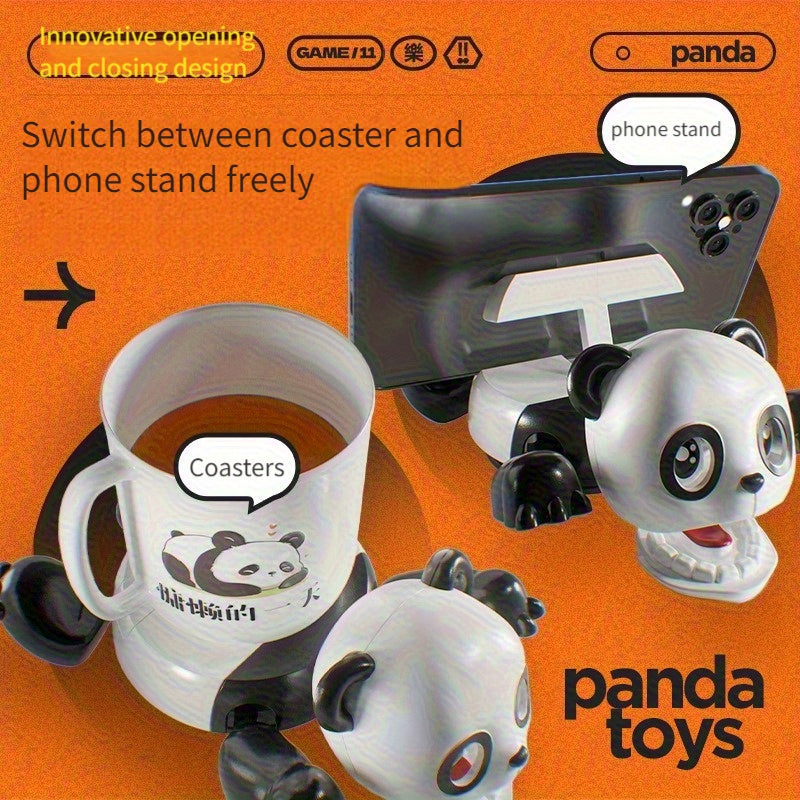 A Rampaging Panda Coaster - an Interactive Desktop Ornament Featuring a Fun And Humorous Design with a "Surprise Glare!" It Serves As Both a Mobile Phone Stand And a Coaster, Making It Ideal for Pranks And Gaming Enjoyment
