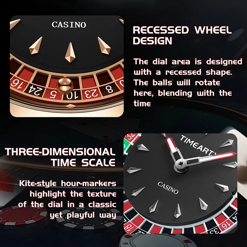 TIMEARTX Men's Roulette Dial Casino Watch Playful Timepiece Quartz Watch Luminous Rotating Gaming Style Waterproof Leather Strap