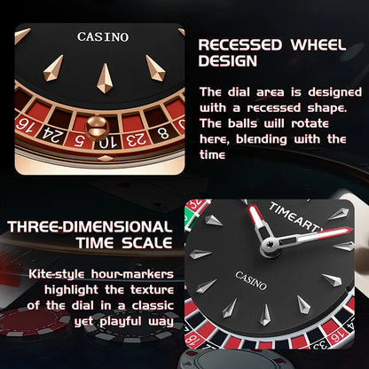 TIMEARTX Men's Roulette Dial Casino Watch Playful Timepiece Quartz Watch Luminous Rotating Gaming Style Waterproof Leather Strap