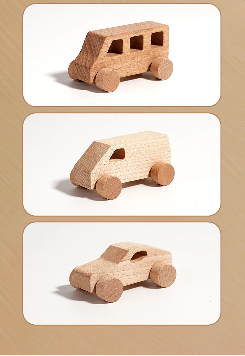 8 Mini Voitures Bois - Jouet Préhension Enfants