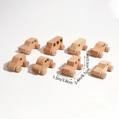 8 Mini Voitures Bois - Jouet Préhension Enfants