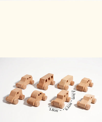 8 Mini Voitures Bois - Jouet Préhension Enfants