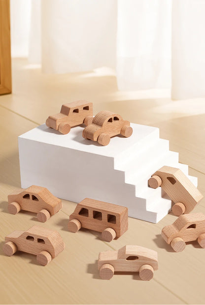 8 Mini Voitures Bois - Jouet Préhension Enfants