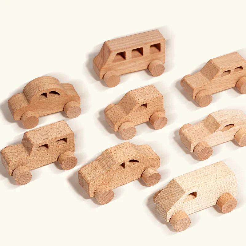 8 Mini Voitures Bois - Jouet Préhension Enfants