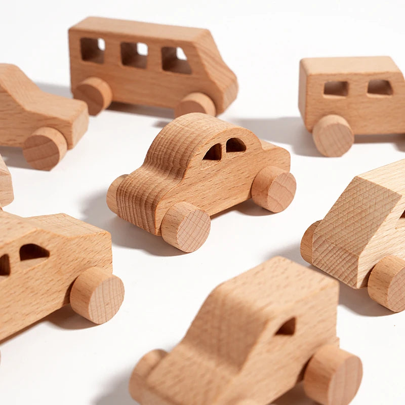 8 Mini Voitures Bois - Jouet Préhension Enfants