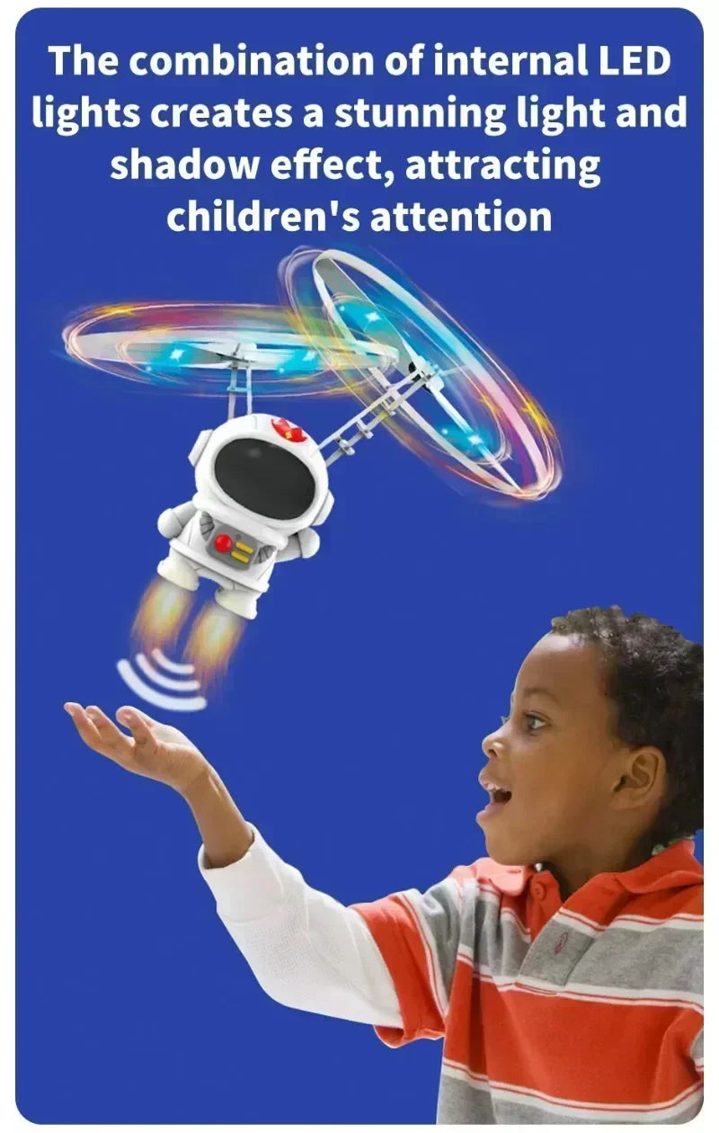 Levitating Luminous Flying Robot Astronaut Toy Aircraft Hand-Controlled Drone Interactive with Lights Outdoor Toys for Kids Gift