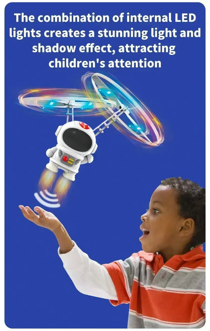 Levitating Luminous Flying Robot Astronaut Toy Aircraft Hand-Controlled Drone Interactive with Lights Outdoor Toys for Kids Gift