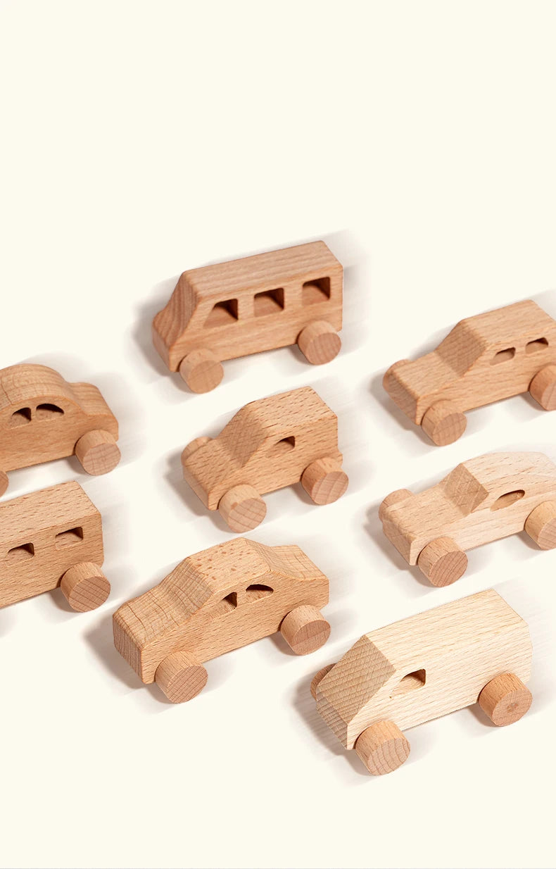8 Mini Voitures Bois - Jouet Préhension Enfants