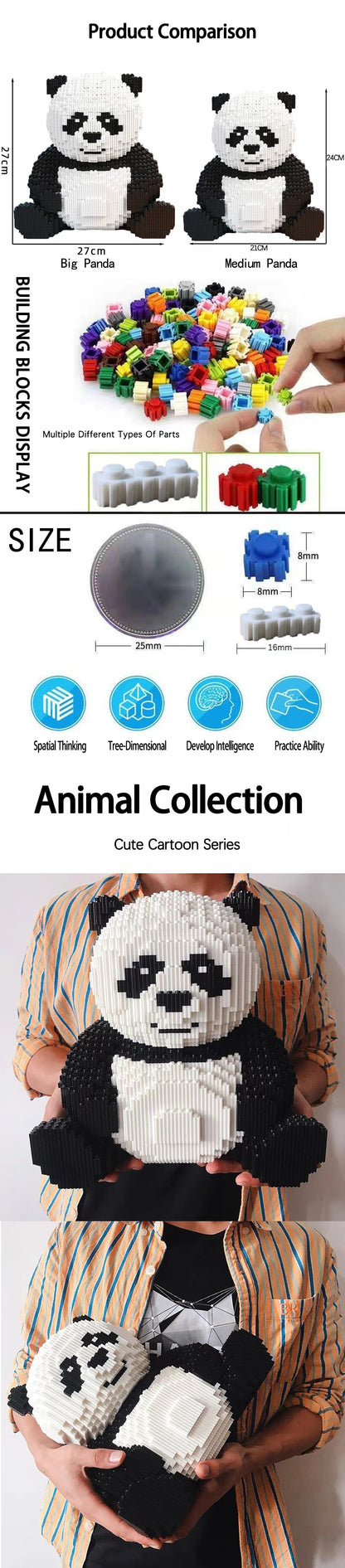 7822pcs Creative DIY Assemable Animal Cute Panda Mini Diamond Building Blocks Educational Boy Toys For Children 3D Model Bricks