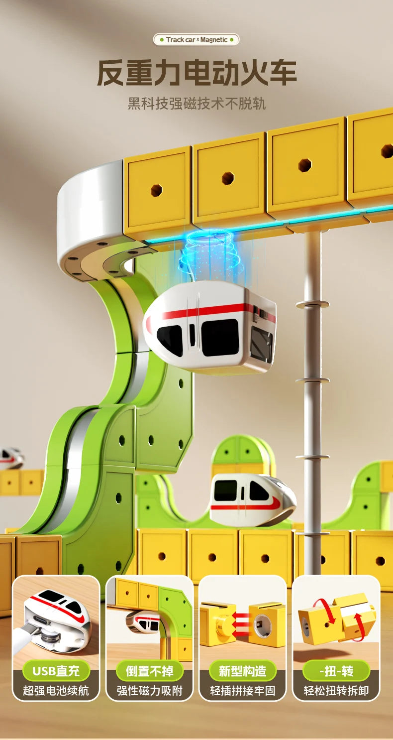 Cube Train Magnétique - Rail DIY Haute Vitesse