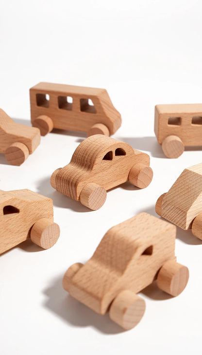 8 Mini Voitures Bois - Jouet Préhension Enfants
