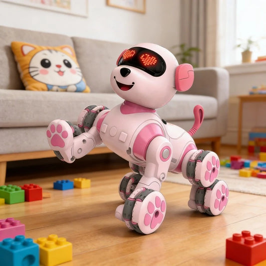 New Intelligent Remote Control Robot Dog-8-wheel Stunt Dog, Pink Cute Pet Shape, Children's Pet Toy Robot Dog