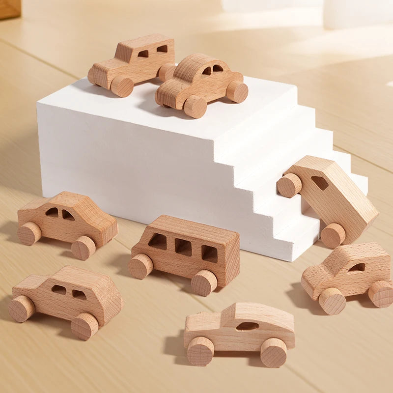 8 Mini Voitures Bois - Jouet Préhension Enfants