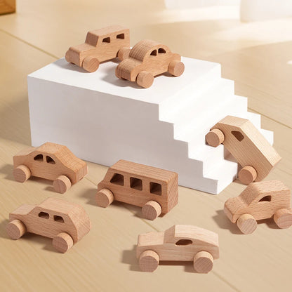 8 Mini Voitures Bois - Jouet Préhension Enfants