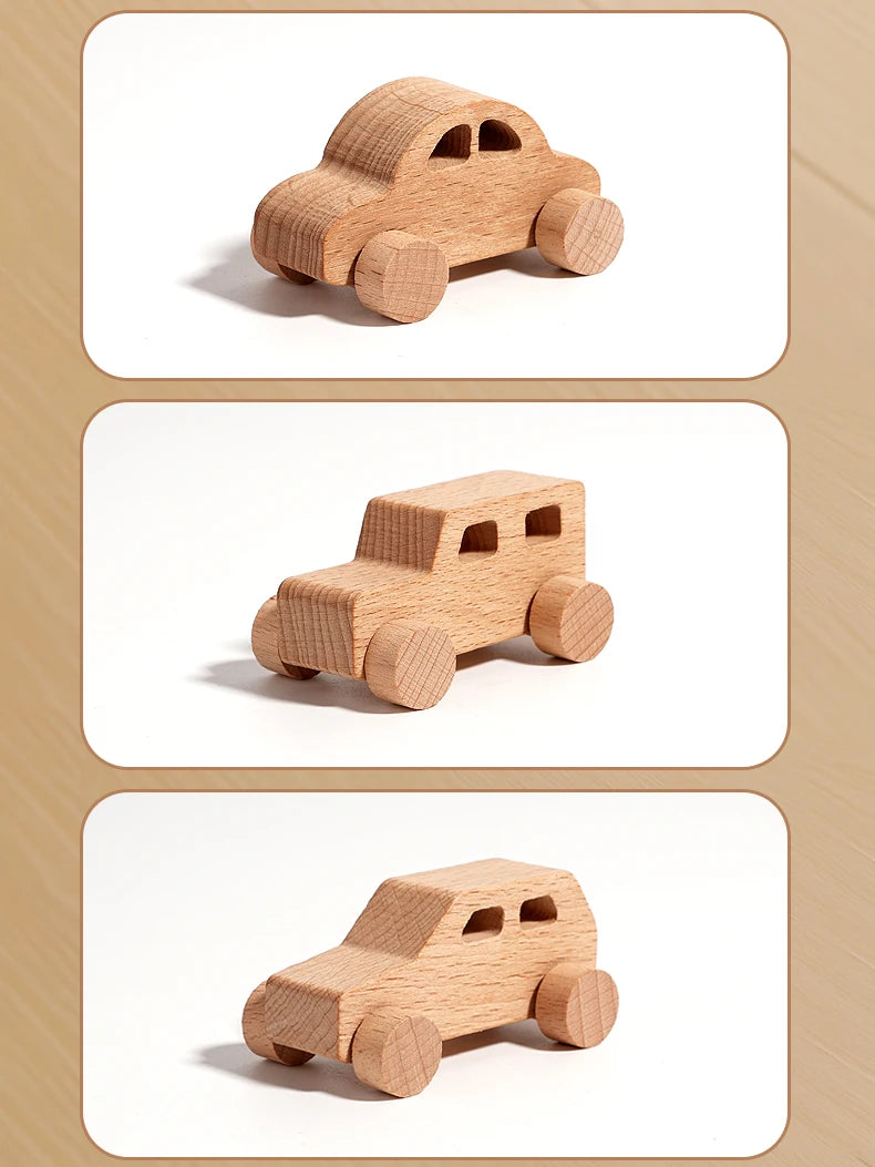 8 Mini Voitures Bois - Jouet Préhension Enfants