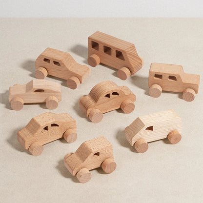 8 Mini Voitures Bois - Jouet Préhension Enfants