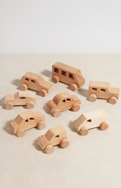 8 Mini Voitures Bois - Jouet Préhension Enfants