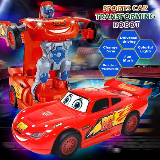 Children's red racing robot toy, electric toy, automatic transformation, colorful sound and light, holiday gift for babie