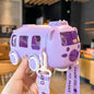 500Ml Cute Bear Portable Water Bottle with Shoulder Strap, Straw, And Bus-Shaped Drinking Cup