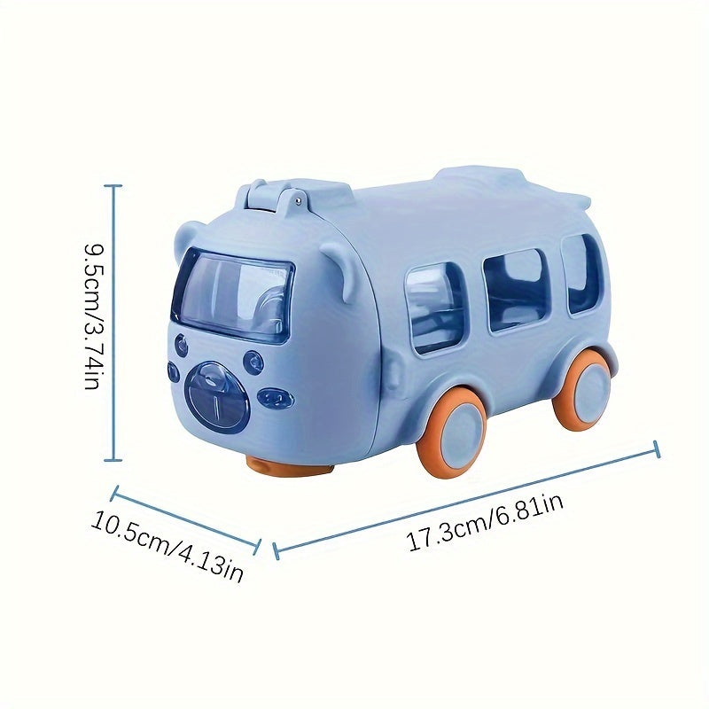 500Ml Cute Bear Portable Water Bottle with Shoulder Strap, Straw, And Bus-Shaped Drinking Cup