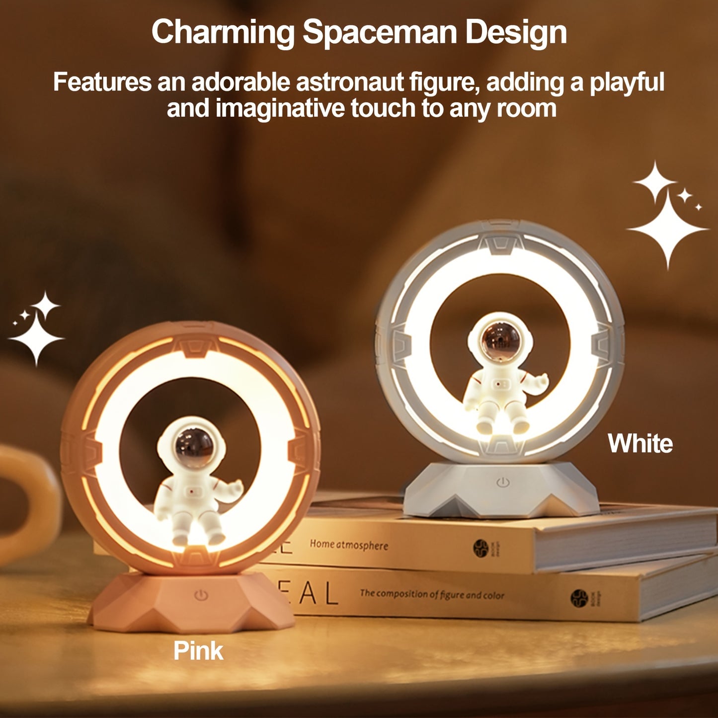 Astronaut Night Light, Rechargeable Bedside Lamp, 3 Color Lights, 4 Adjustable Brightness Levels, Bedroom Sleep Light, Astronaut Desktop Decoration, Birthday Gift, Christmas Gift